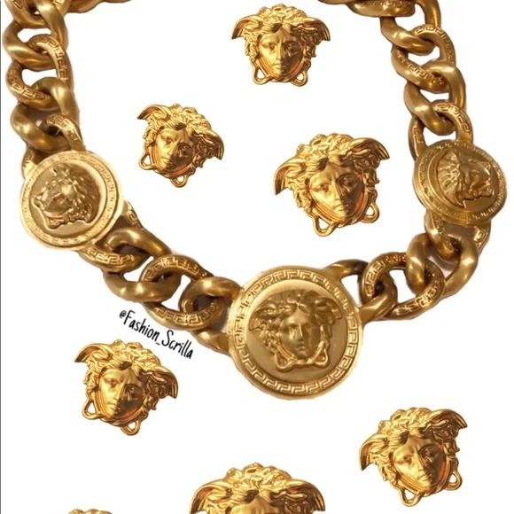 Versace Gold XL Chain Link Runway Editorial Medusa Triple Medallion Necklace - Picture 6 of 14